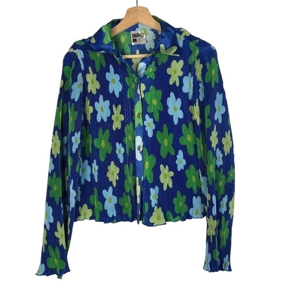 Sammy B X Target Blue Pleated Floral Long Sleeve Top S - Picture 3 of 7